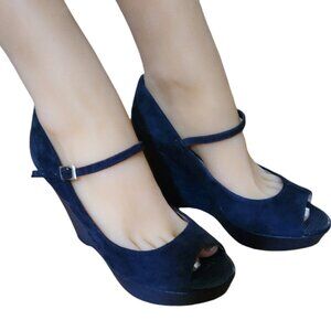 Franco Sarto Suede Platform Wedge Open Toe Shoes